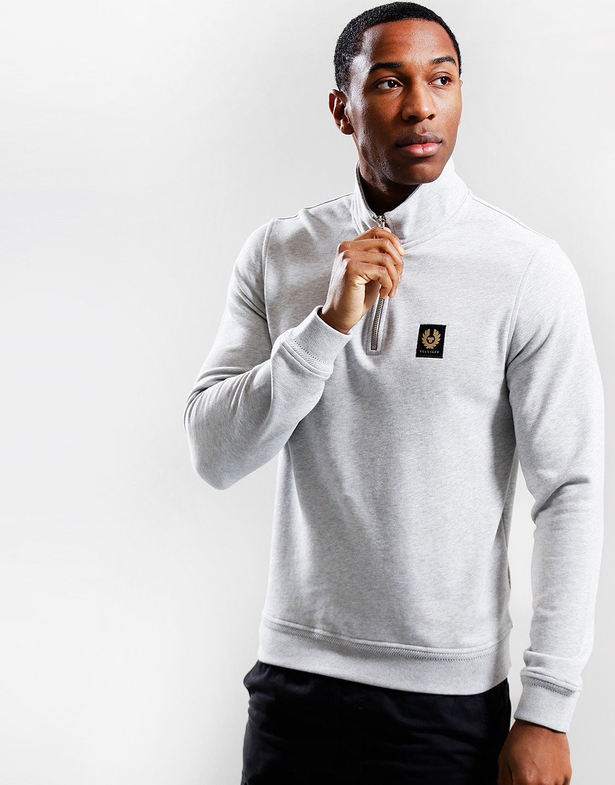 Belstaff Men's Quarter Zip Cotton Fleece Sweatshirt – Designer Collared Pullover – Made In Turkey