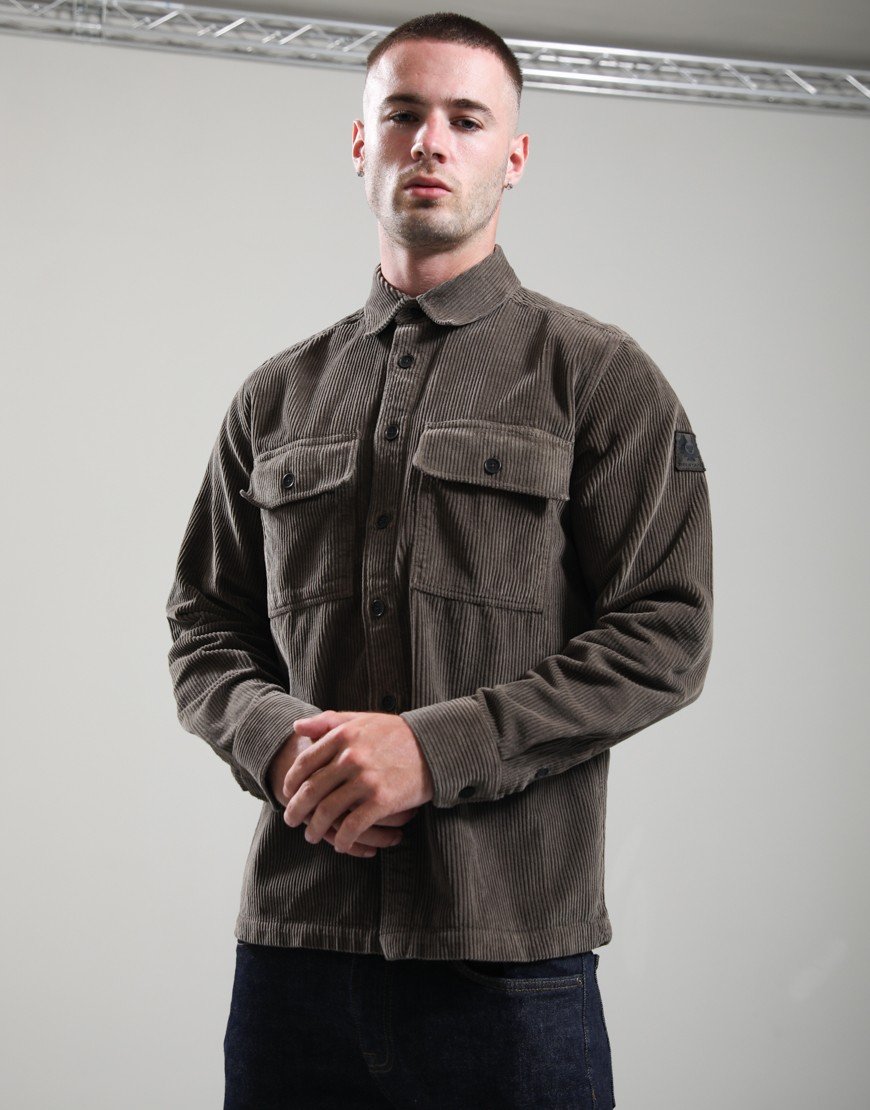 Belstaff Ravine Cotton Corduroy Shirt Army Olive