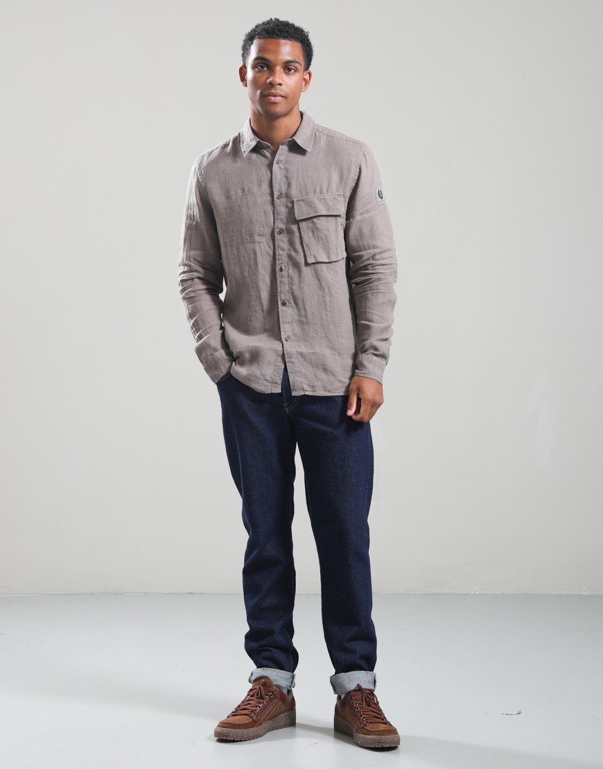 Belstaff Scale Linen Long Sleeve Shirt Asphalt