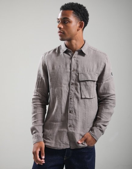 Belstaff Scale Linen Long Sleeve Shirt Asphalt