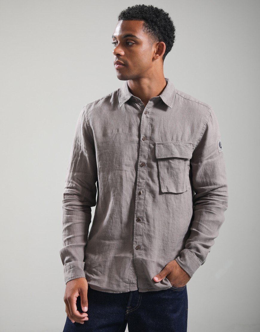 Belstaff Scale Linen Long Sleeve Shirt Asphalt