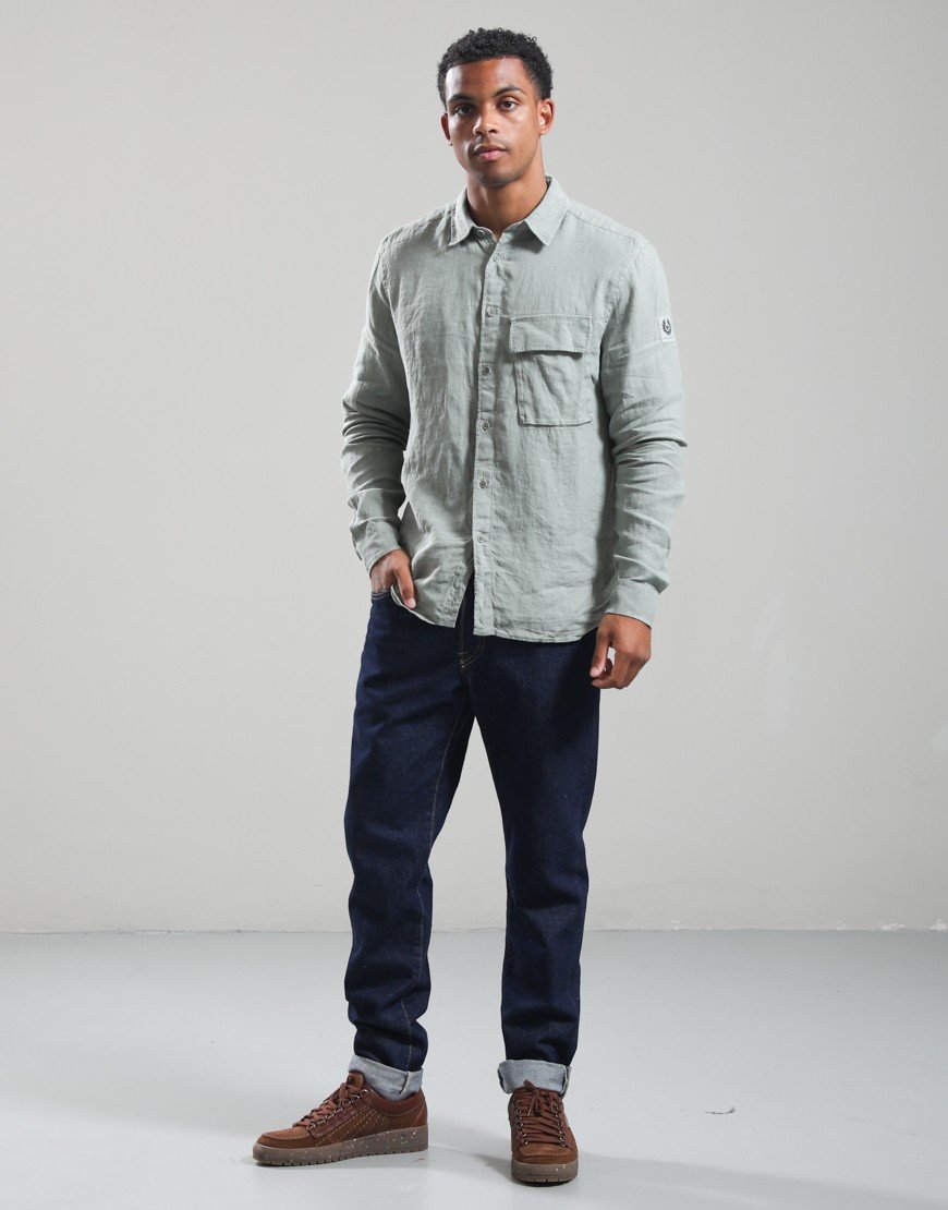Belstaff Scale Linen Long Sleeve Shirt Lichen