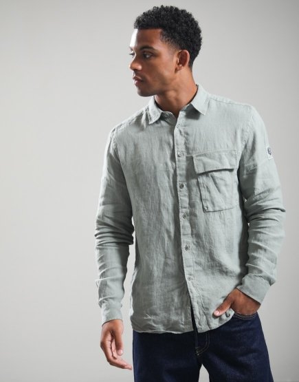 Belstaff Scale Linen Long Sleeve Shirt Lichen