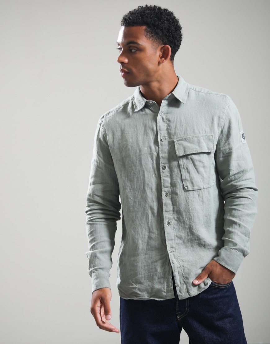 Belstaff Scale Linen Long Sleeve Shirt Lichen