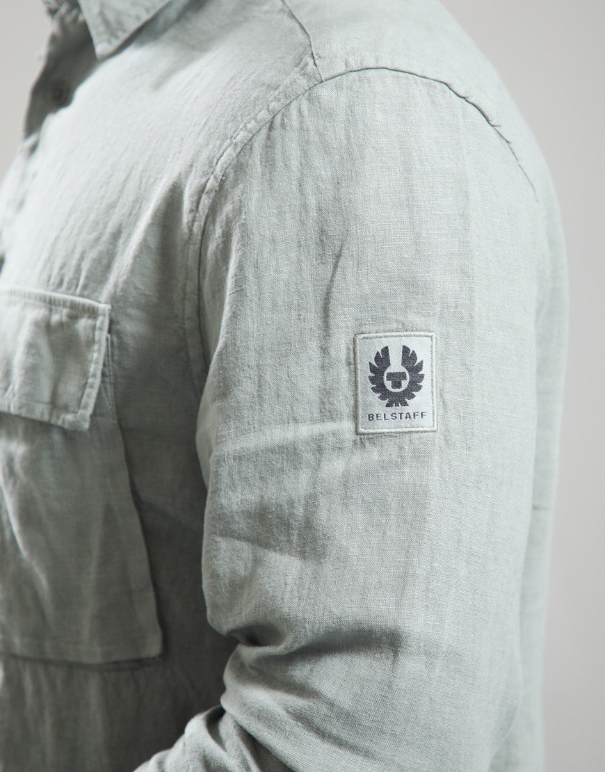 Belstaff Scale Linen Long Sleeve Shirt Lichen
