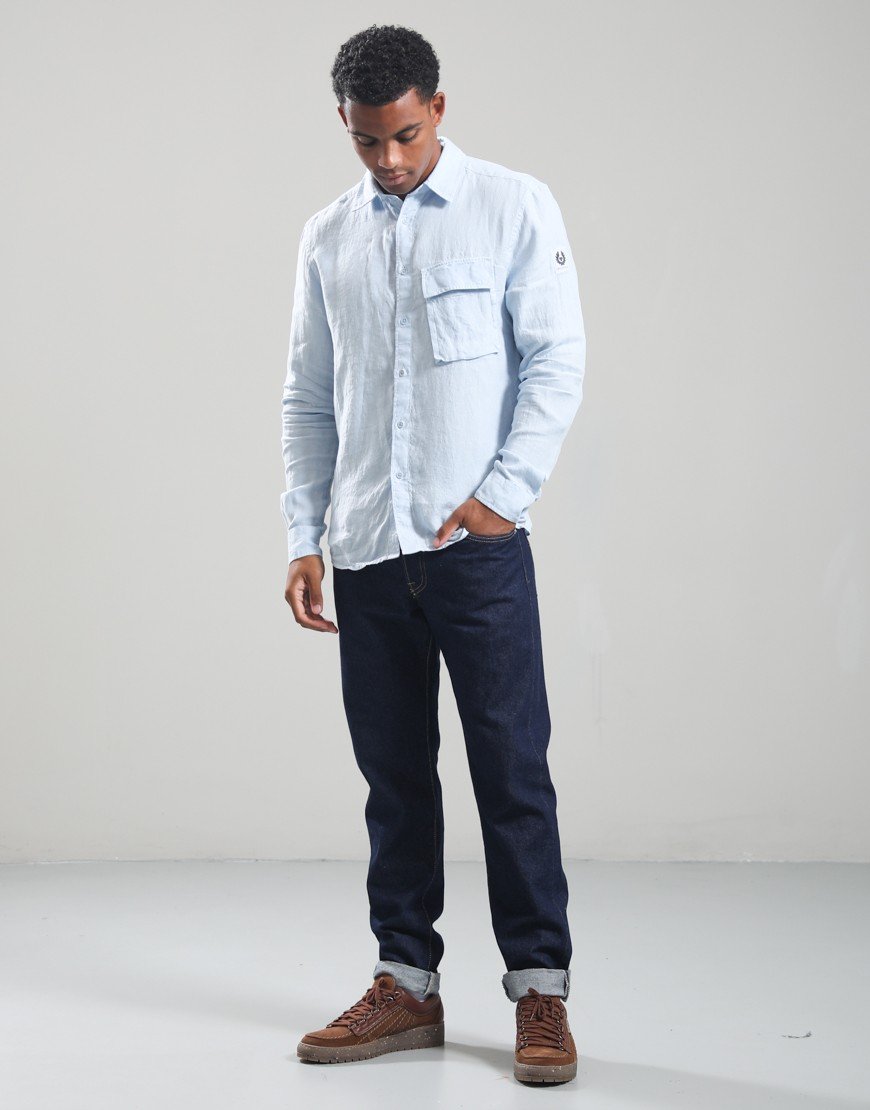 Belstaff Scale Linen Long Sleeve Shirt Sky Blue