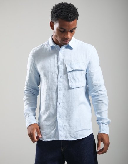 Belstaff Scale Linen Long Sleeve Shirt Sky Blue