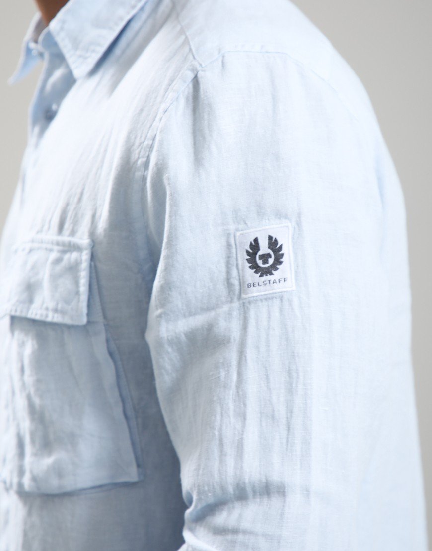 Belstaff Scale Linen Long Sleeve Shirt Sky Blue