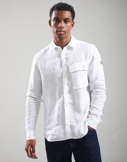 Belstaff Scale Linen Long Sleeve Shirt White