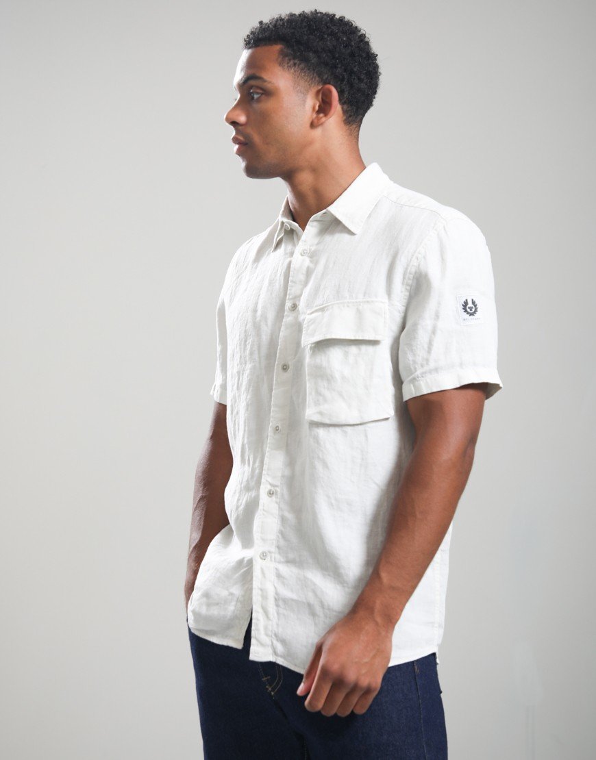 Belstaff Scale Linen Shirt Silver Birch