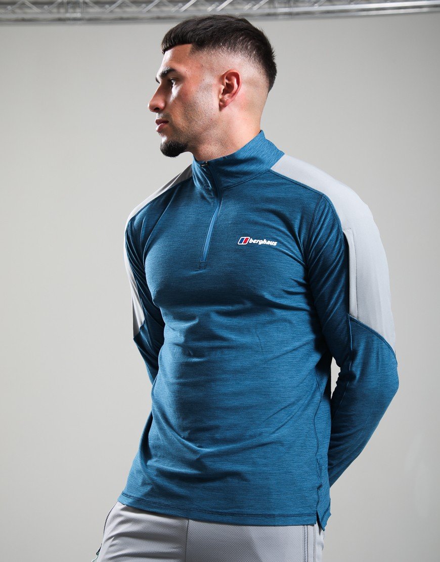 Berghaus Farndale Tech Half Zip Long Sleeve T-Shirt Blue Abyss/Grey