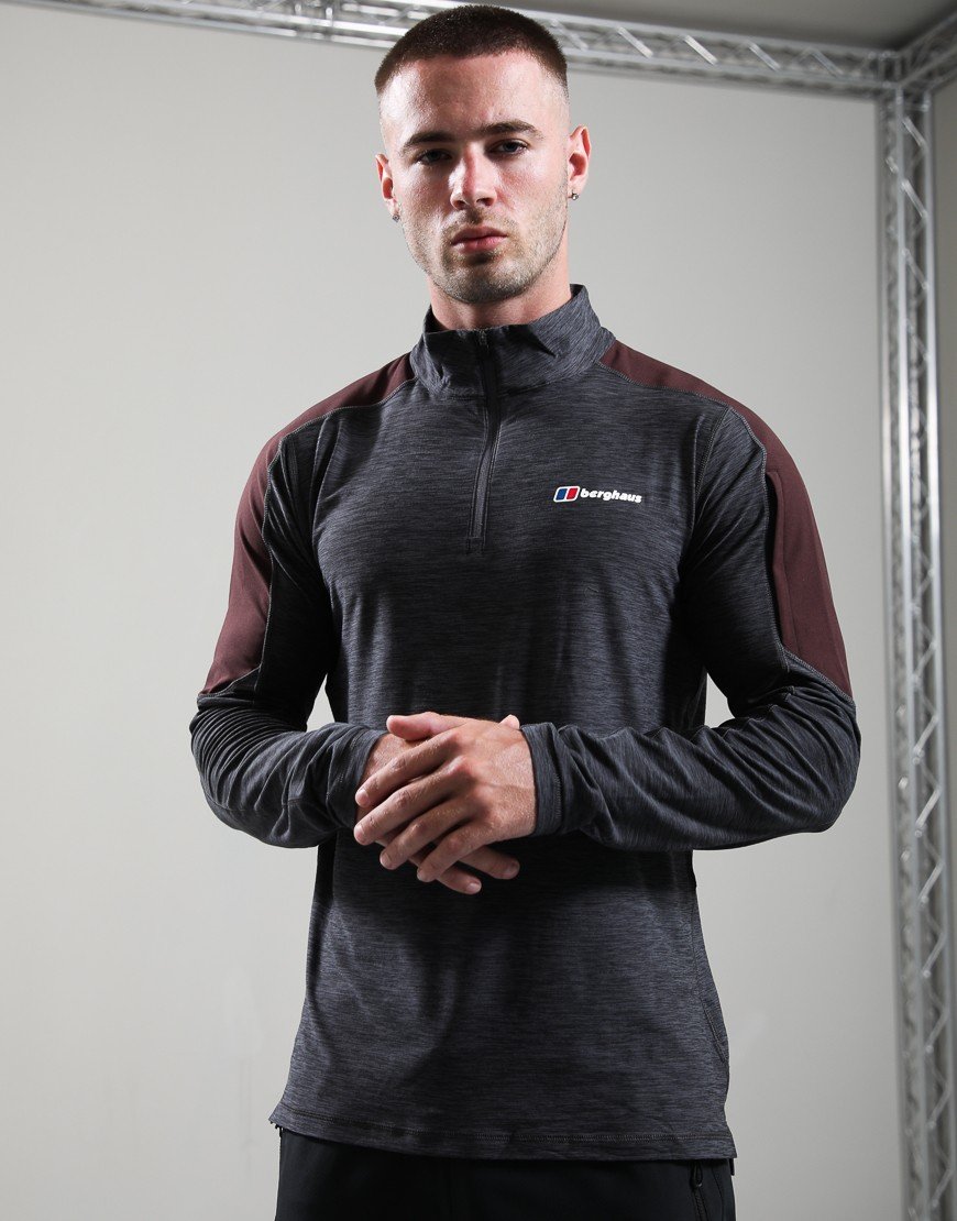 Berghaus Farndale Tech Half Zip Long Sleeve T-Shirt Archive Black/Chakra