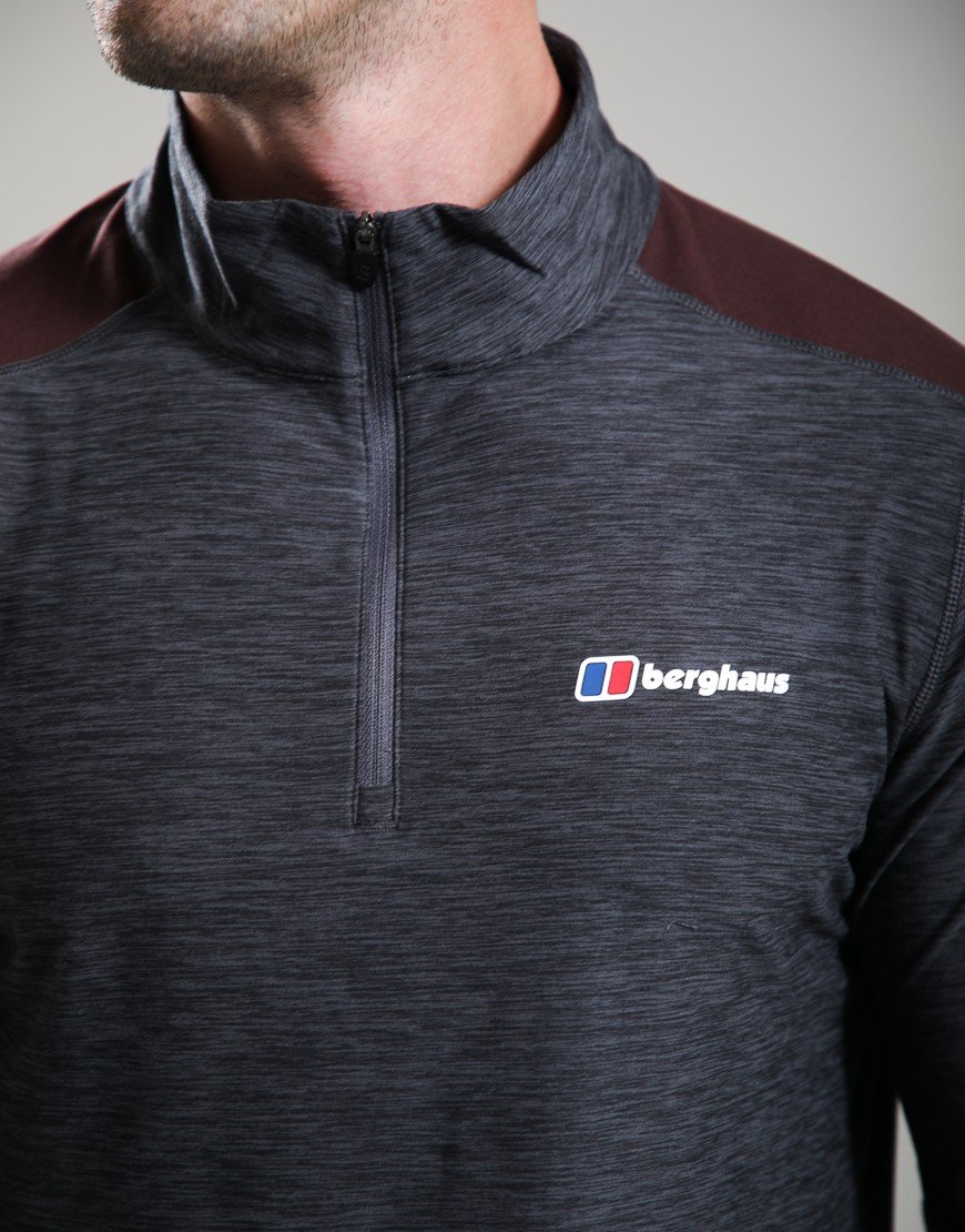 Berghaus Farndale Tech Half Zip Long Sleeve T-Shirt Archive Black/Chakra