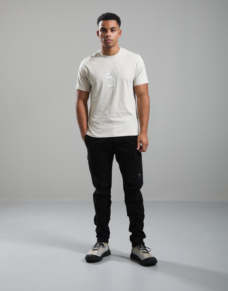 C.P. Company 30/1 Jersey Short Sleeve Vertical Logo T-Shirt Silver Birch