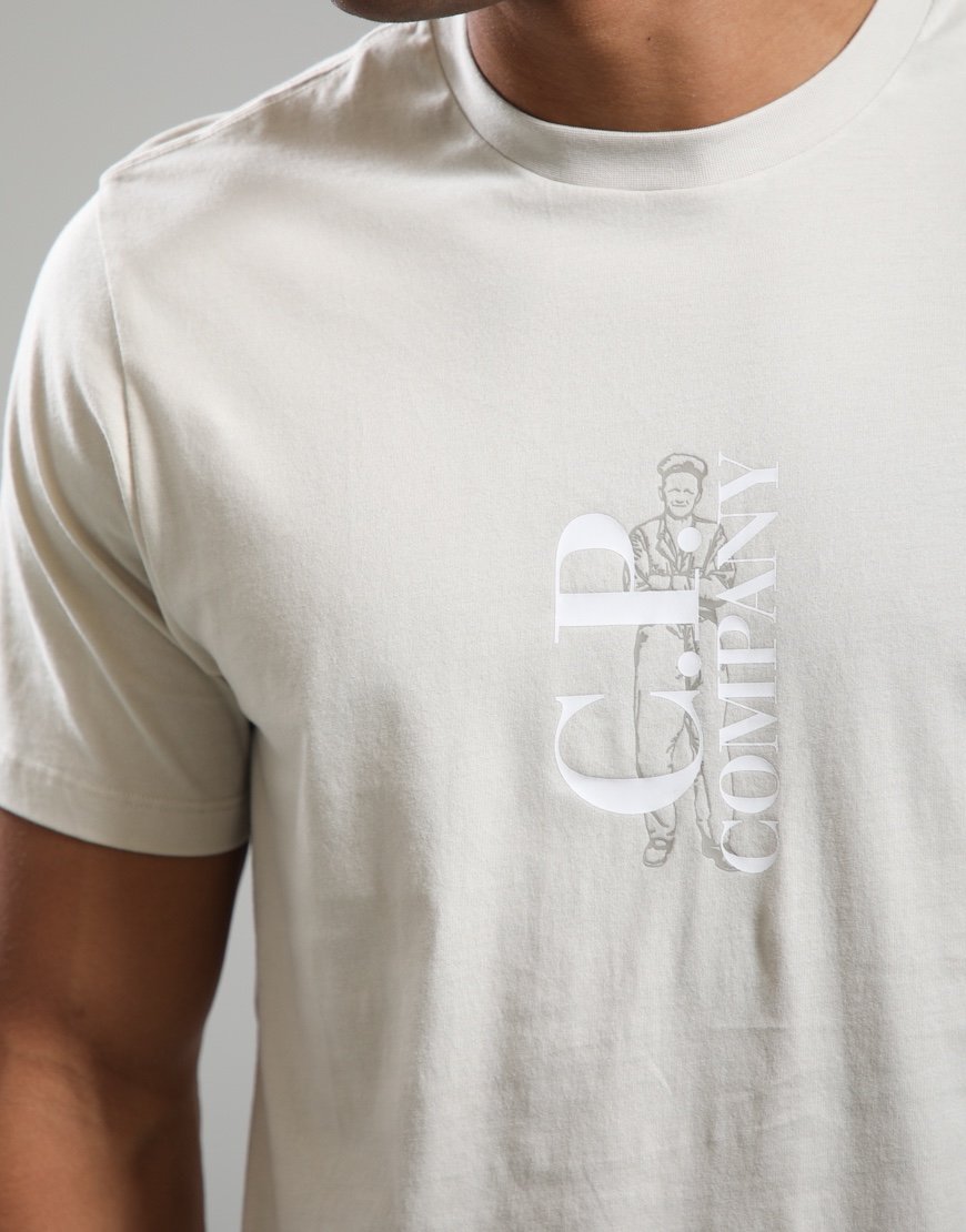 C.P. Company 30/1 Jersey Short Sleeve Vertical Logo T-Shirt Silver Birch