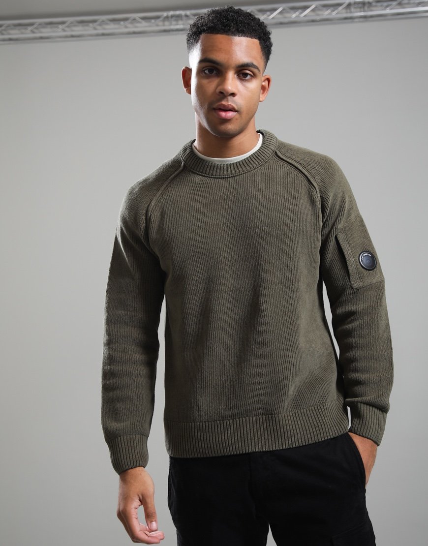 C.P. Company Chenille Cotton Crewneck Lens Sweater Ivy Green