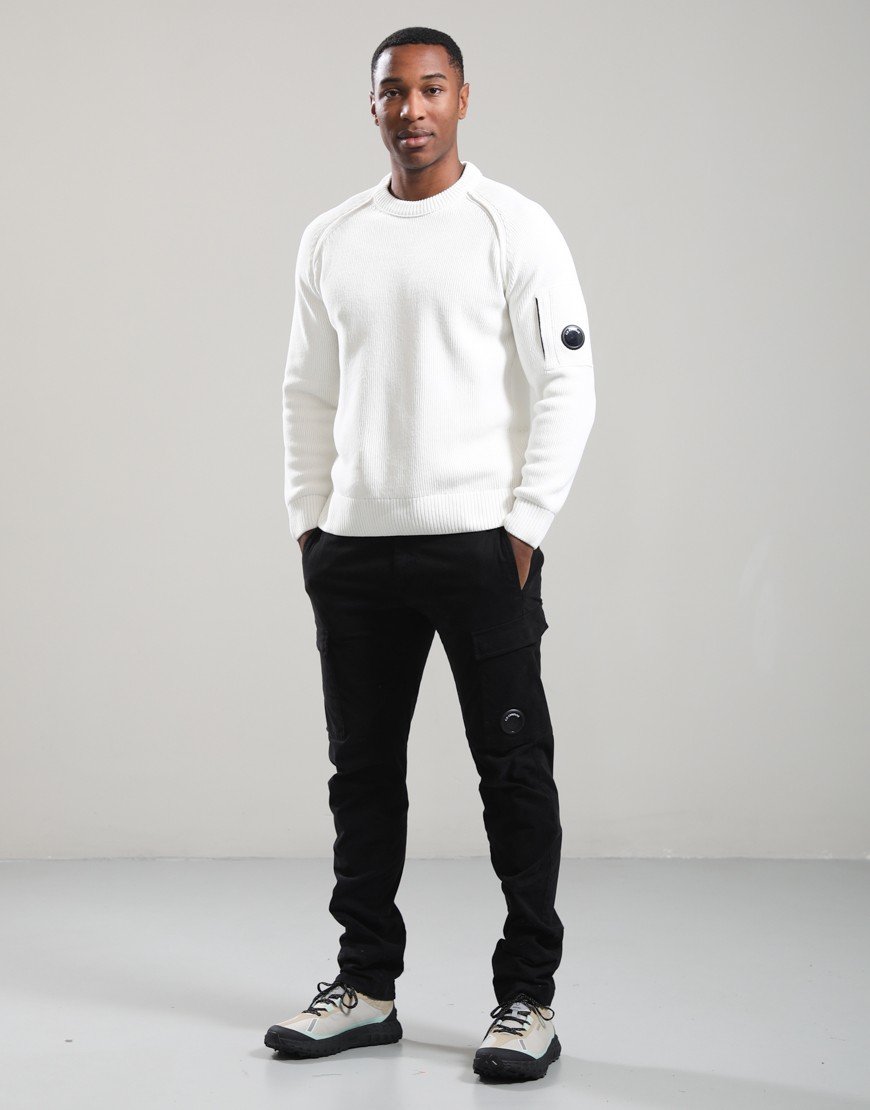 C.P. Company Chenille Cotton Lens Crew Neck Knit Gauze White
