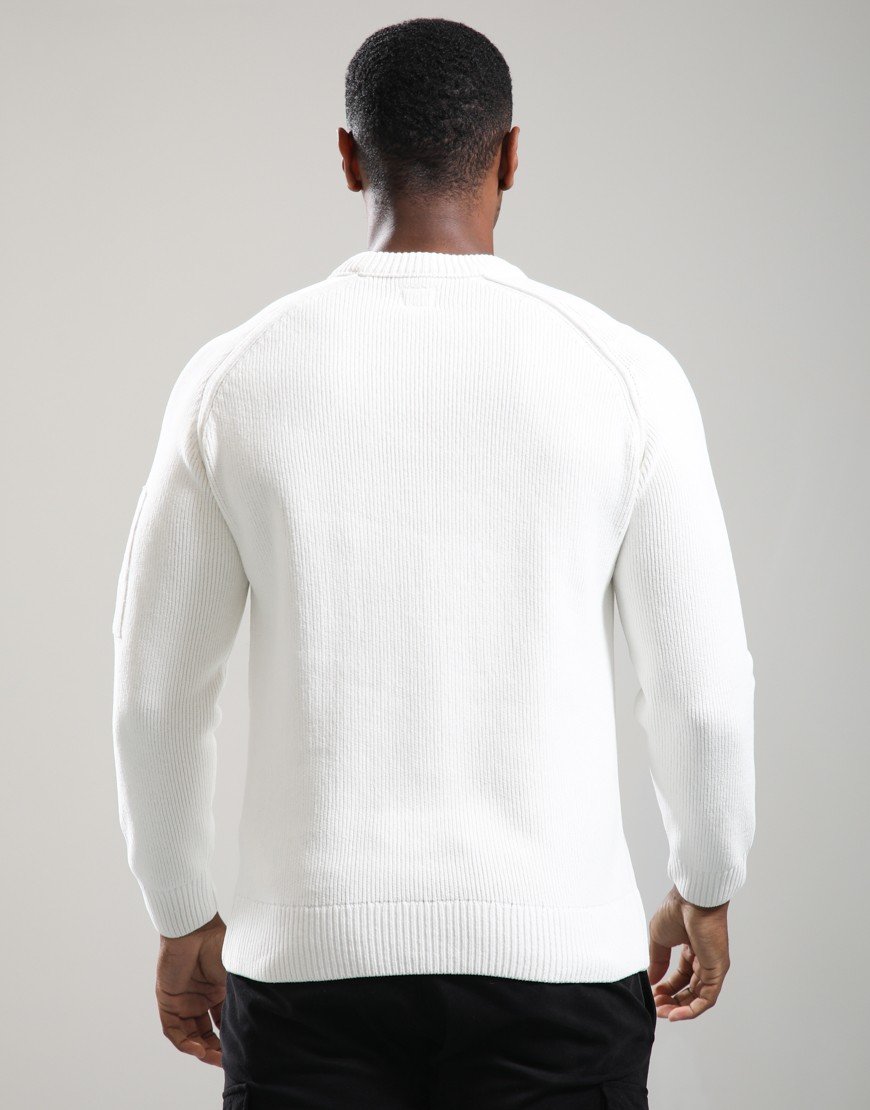 C.P. Company Chenille Cotton Lens Crew Neck Knit Gauze White