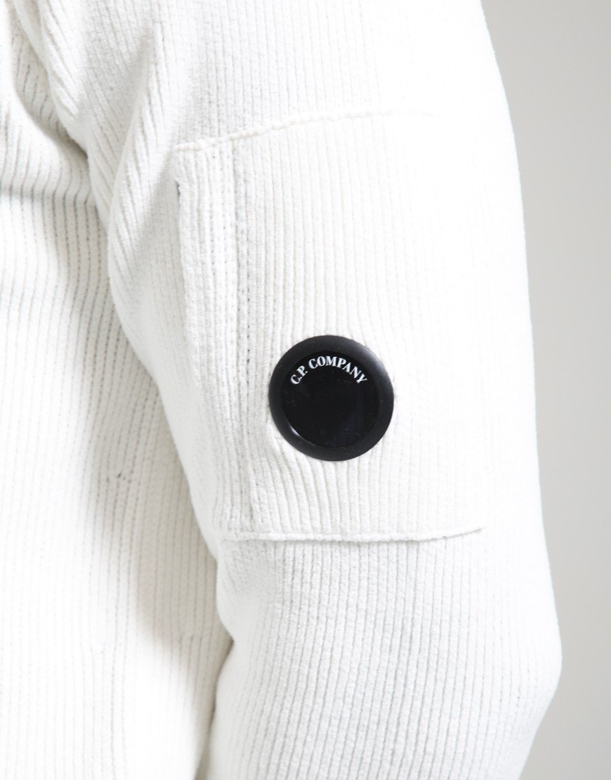 C.P. Company Chenille Cotton Lens Crew Neck Knit Gauze White