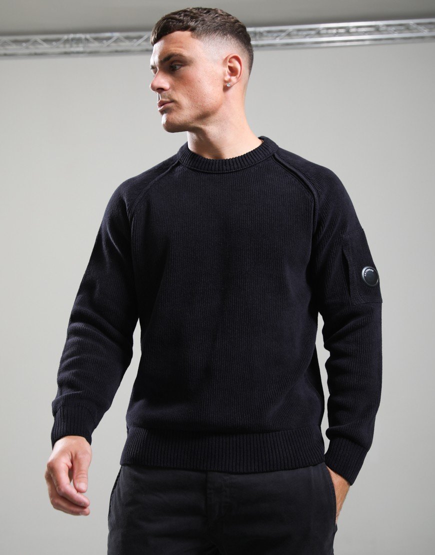 C.P. Company Chenille Cotton Lens Crew Neck Sweat Total Eclipse
