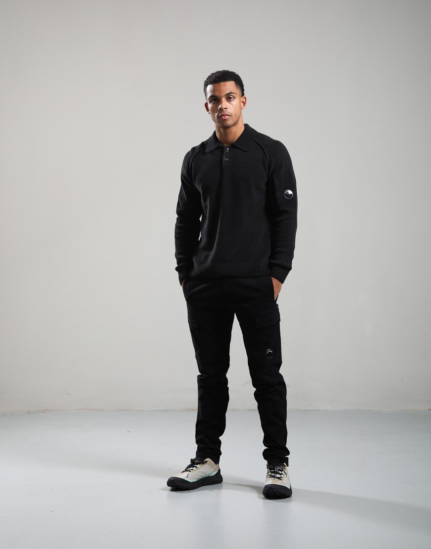 C.P. Company Chenille Cotton Polo Sweater Black