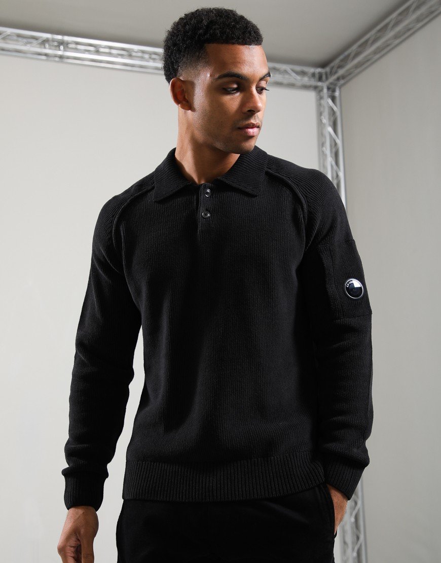 C.P. Company Chenille Cotton Polo Sweater Black