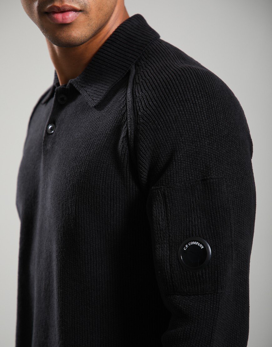 C.P. Company Chenille Cotton Polo Sweater Black