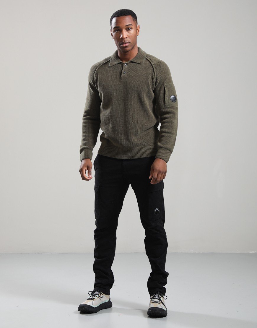 C.P. Company Chenille Cotton Polo Sweater Ivy Green