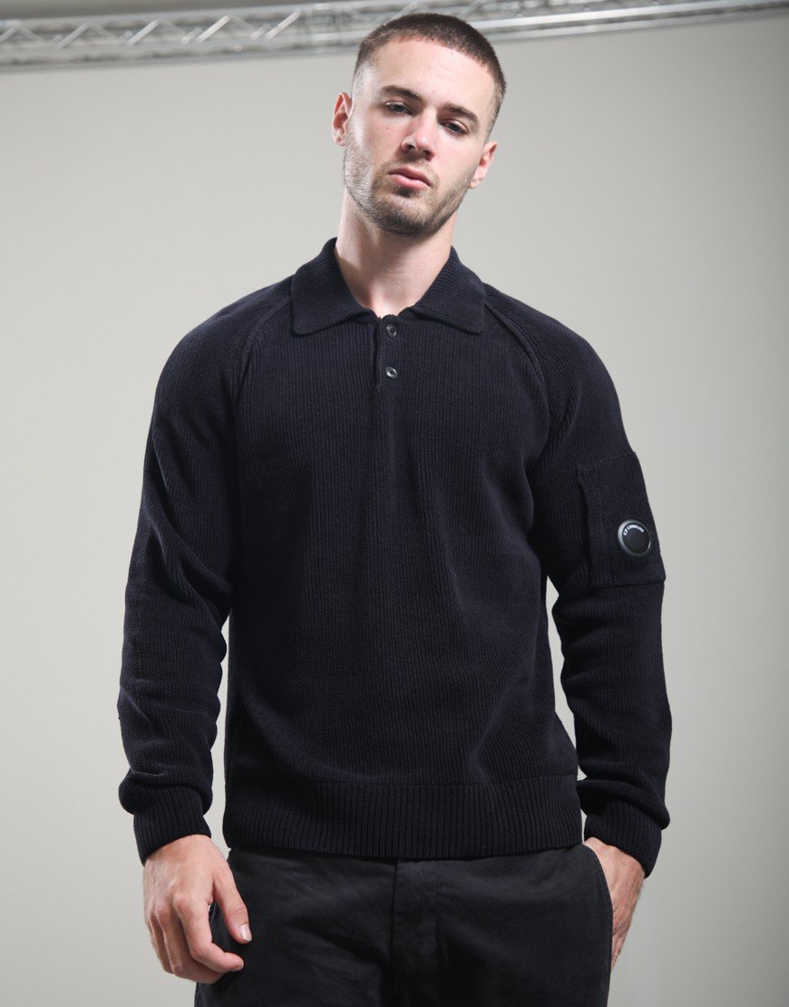 C.P. Company Chenille Cotton Polo Sweater Total Eclipse