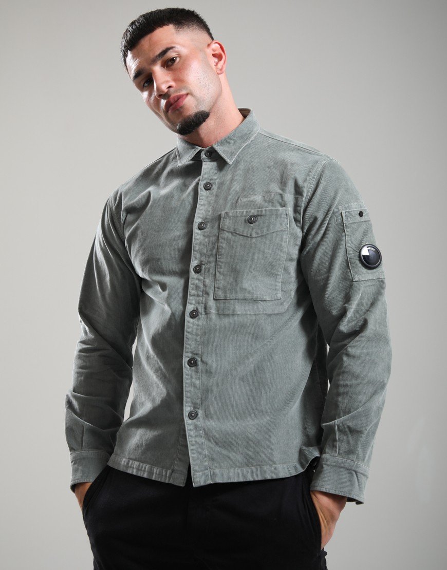C.P. Company Corduroy Long Sleeve Button Lens Shirt Castor Gray
