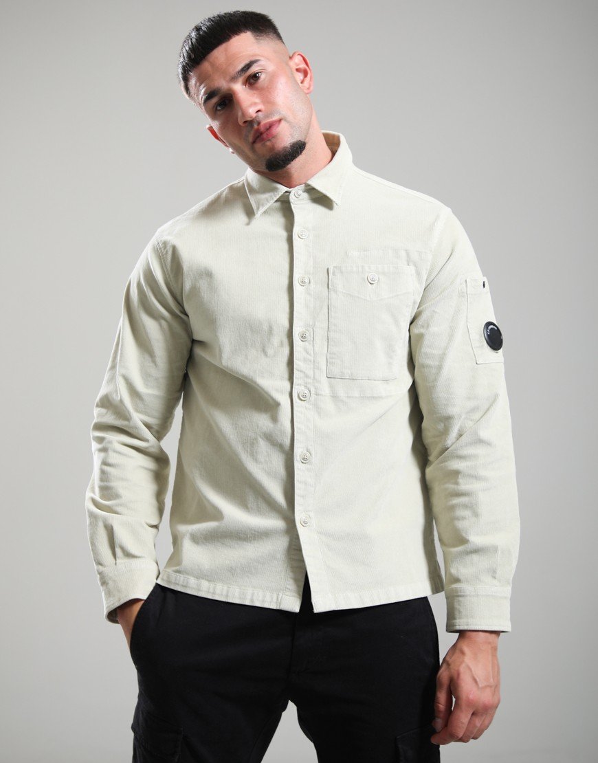 C.P. Company Corduroy Long Sleeve Button Lens Shirt Silver Birch