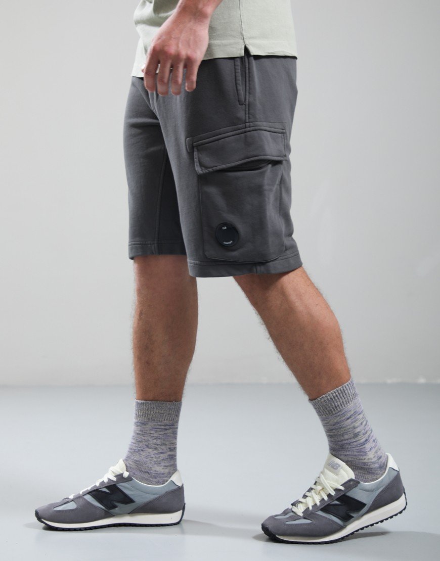 C.P. Company Cotton Diagonal Fleece Cargo Sweat Shorts Gunmetal