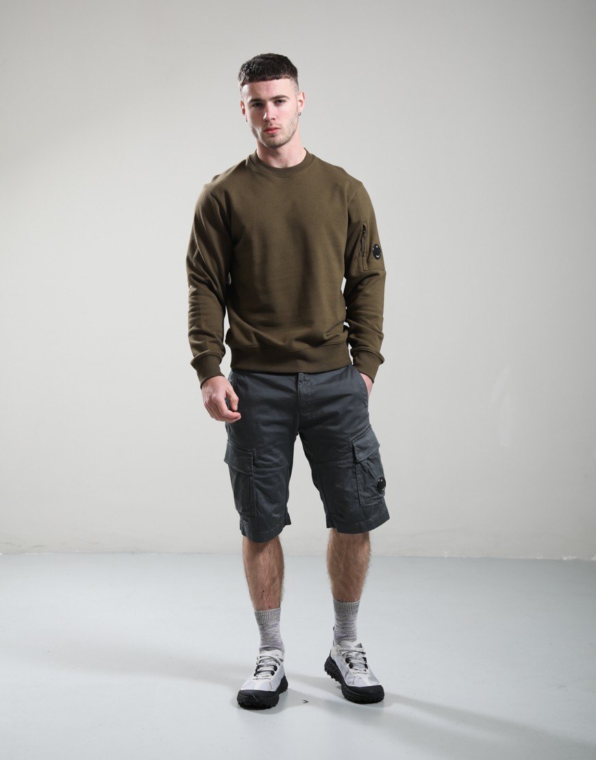 C.P. Company Diagonal Raised Fleece Crew Lens Sweatshirt Ivy Green