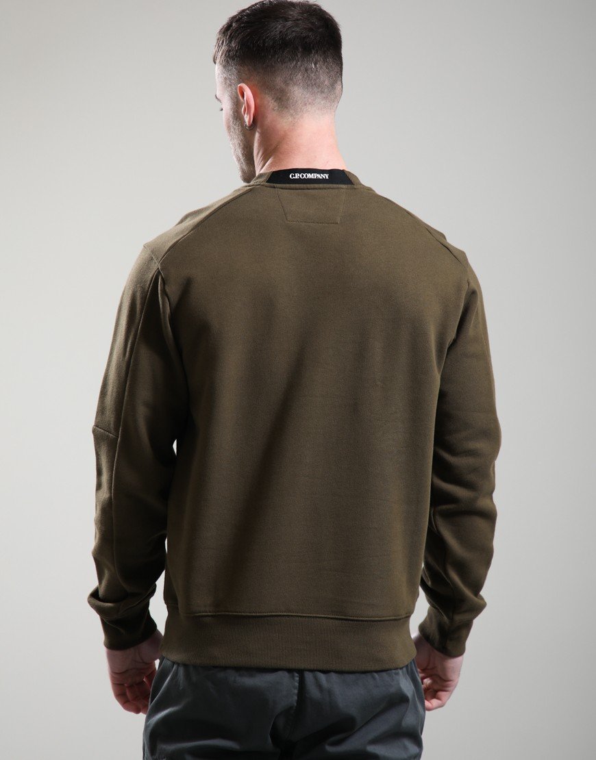 C.P. Company Diagonal Raised Fleece Crew Lens Sweatshirt Ivy Green