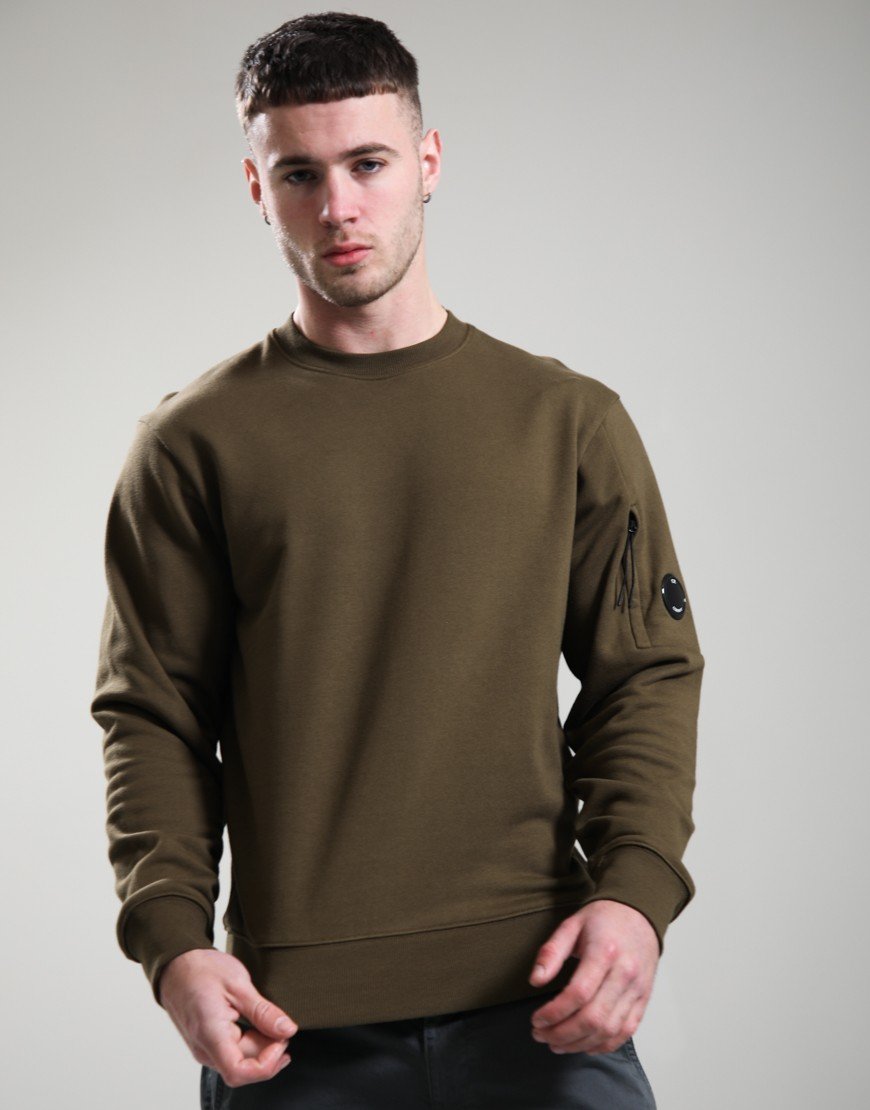 C.P. Company Diagonal Raised Fleece Crew Lens Sweatshirt Ivy Green
