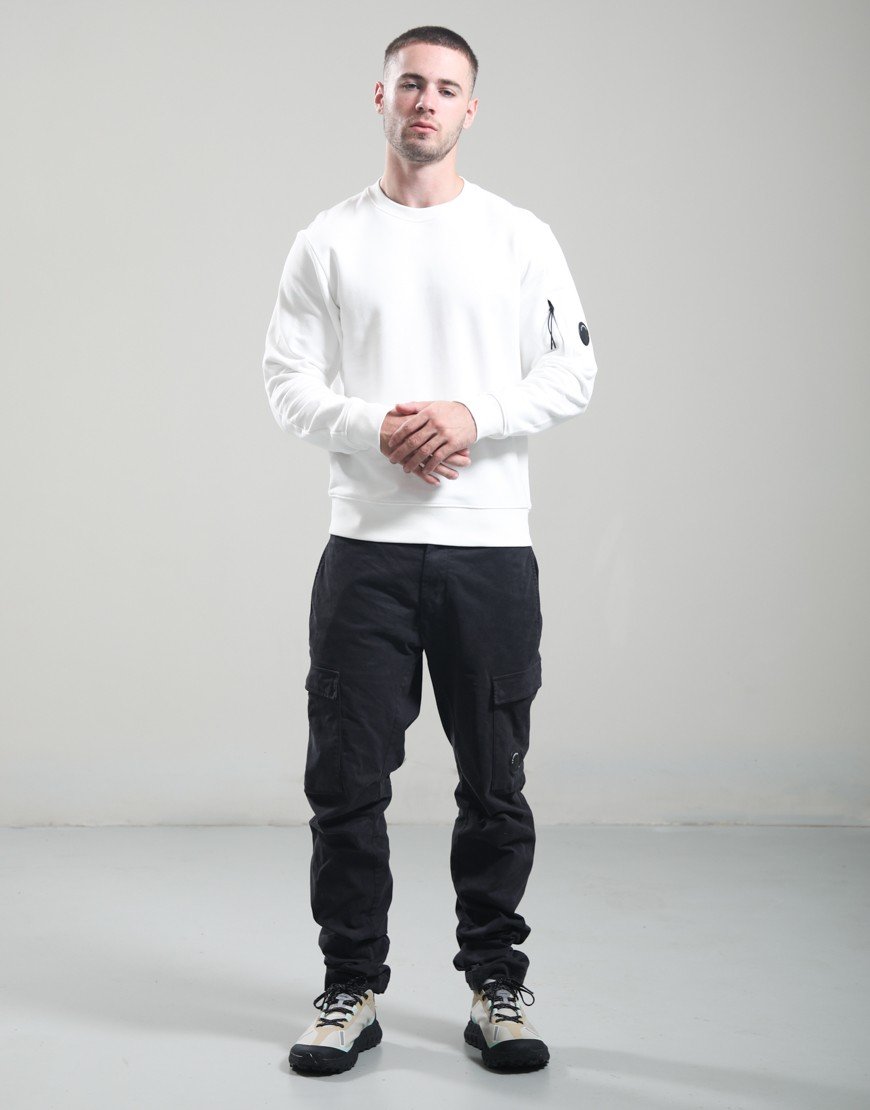 C.P. Company Diagonal Raised Fleece Crew Lens Sweatshirt Gauze White
