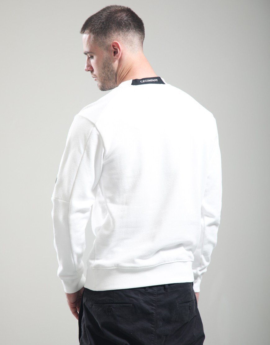 C.P. Company Diagonal Raised Fleece Crew Lens Sweatshirt Gauze White