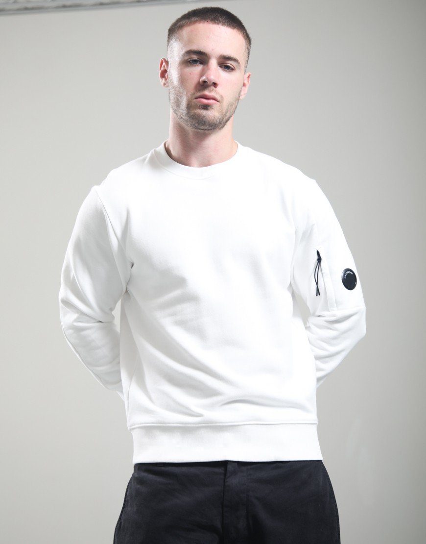 C.P. Company Diagonal Raised Fleece Crew Lens Sweatshirt Gauze White