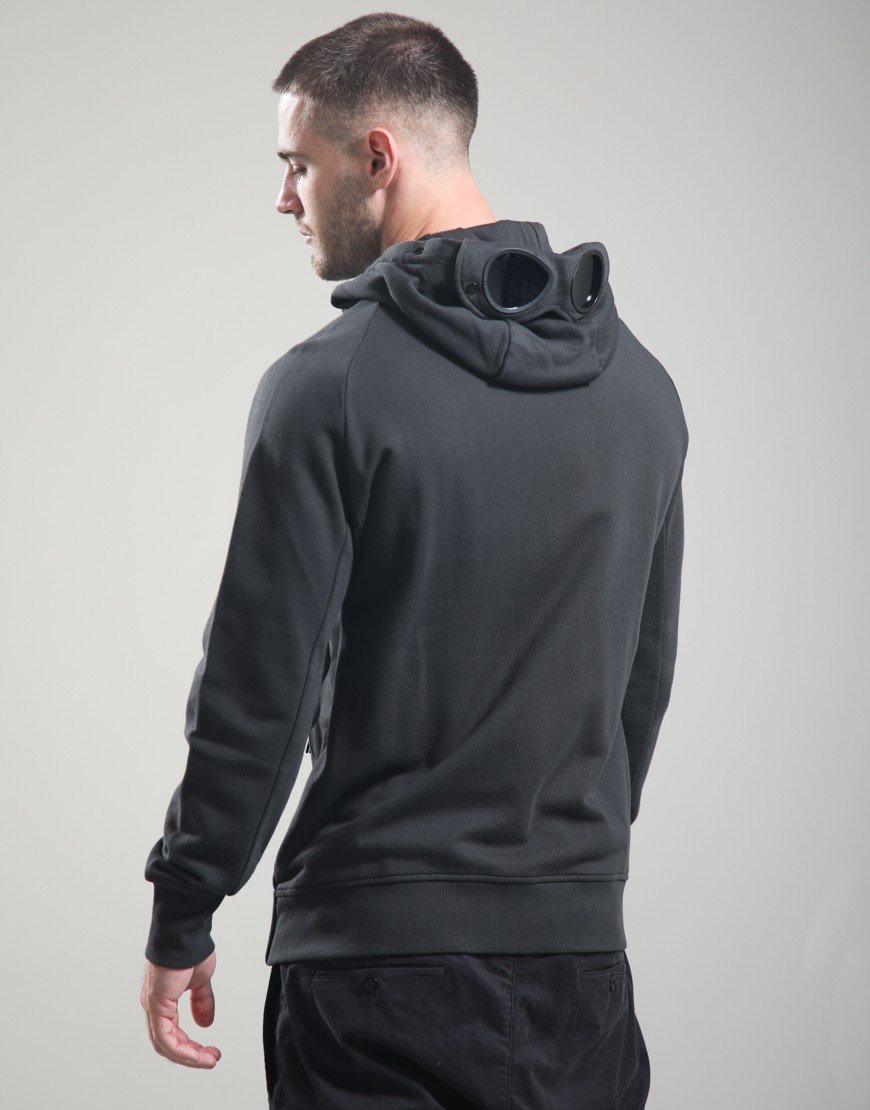 C.P. Company Diagonal Raised Fleece Goggle Zip Sweatshirt Raven