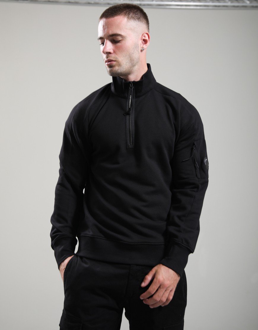 C.P. Company Diagonal Raised Fleece Half Zip Lens Sweatshirt Black