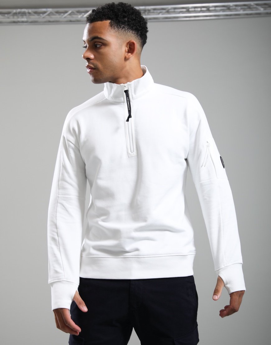 C.P. Company Diagonal Raised Fleece Half Zip Lens Sweatshirt Gauze white