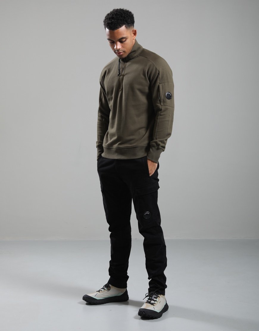 C.P. Company Diagonal Raised Fleece Half Zip Lens Sweatshirt Ivy Green
