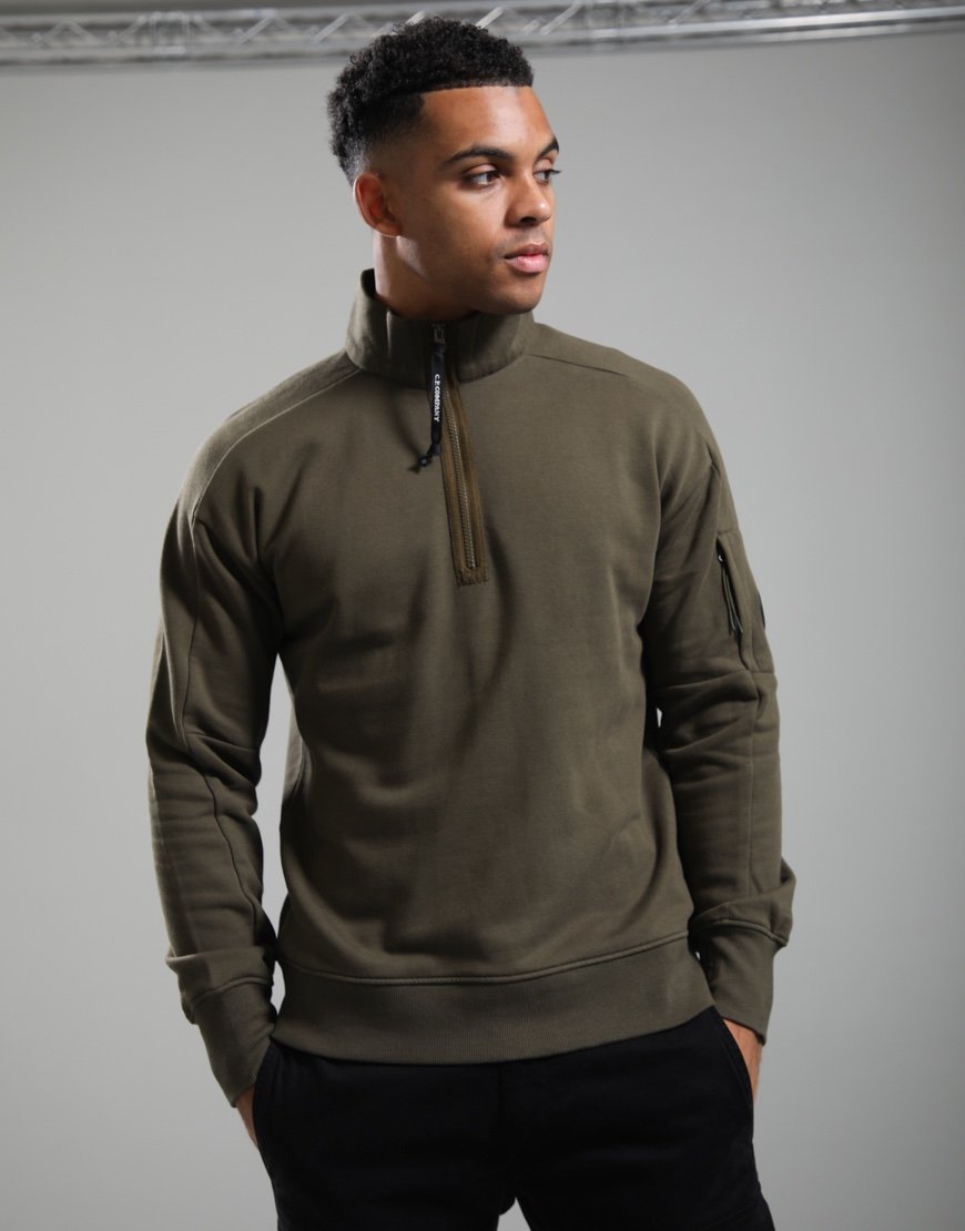 C.P. Company Diagonal Raised Fleece Half Zip Lens Sweatshirt Ivy Green
