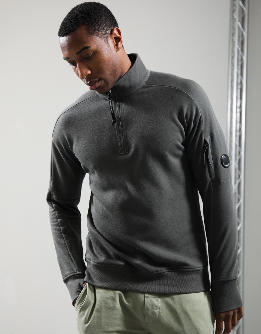 C.P. Company Diagonal Raised Fleece Half Zip Lens Sweatshirt Gunmetal