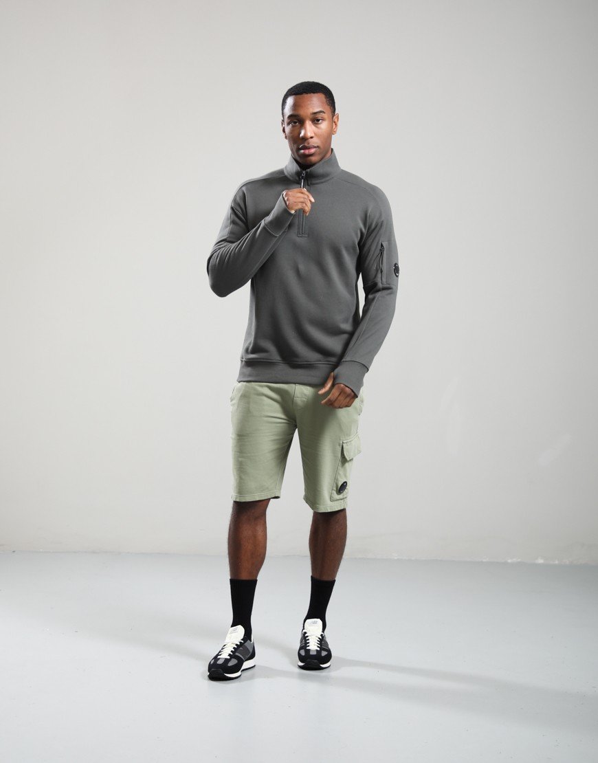 C.P. Company Diagonal Raised Fleece Half Zip Lens Sweatshirt Gunmetal