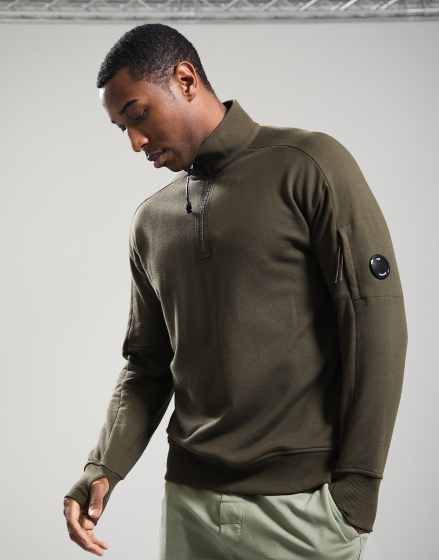 C.P. Company Diagonal Raised Fleece Half Zip Lens Sweatshirt Ivy Green