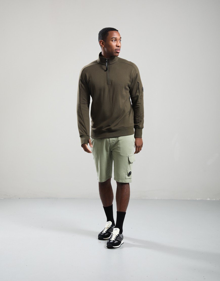 C.P. Company Diagonal Raised Fleece Half Zip Lens Sweatshirt Ivy Green