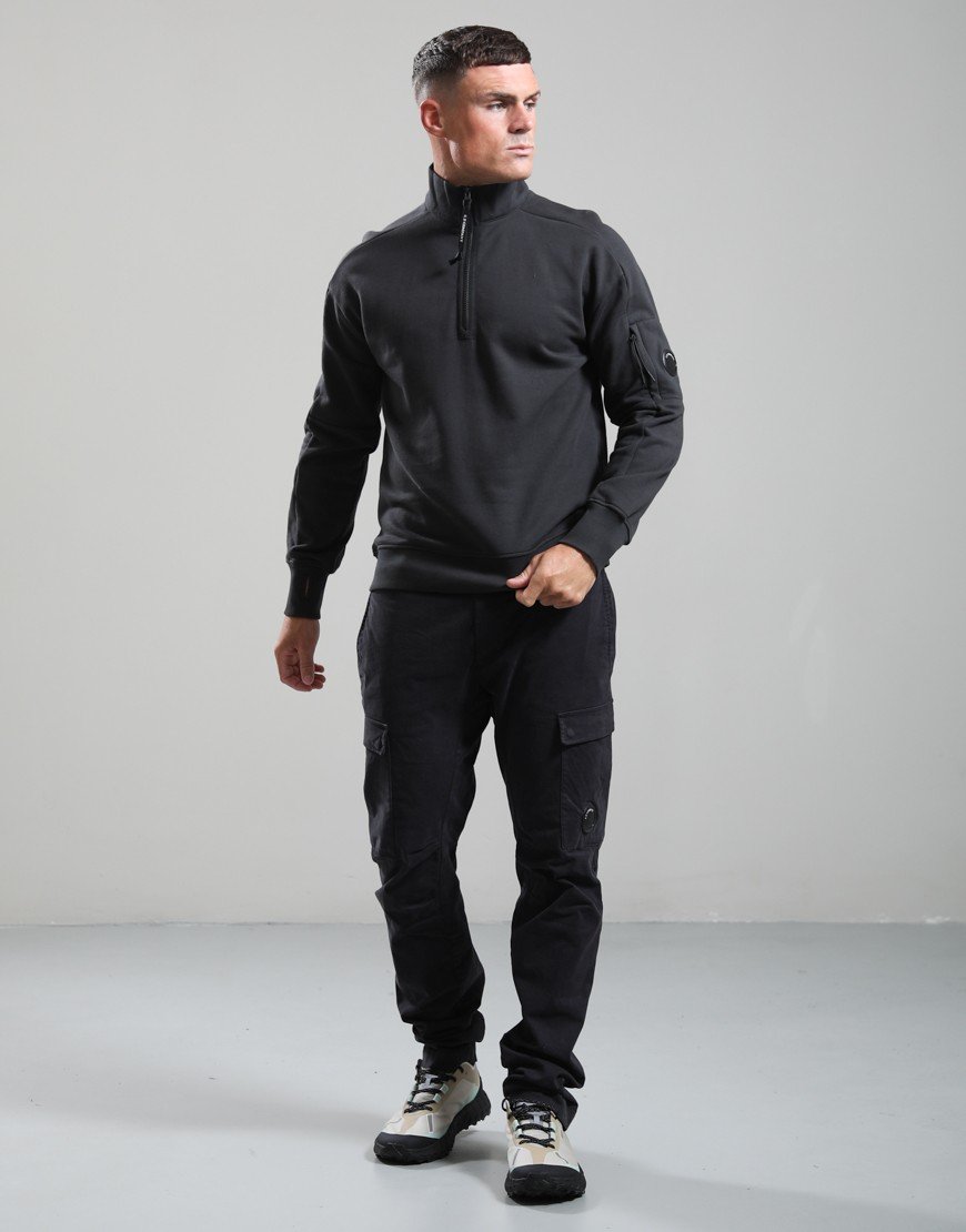 C.P. Company Diagonal Raised Fleece Half Zip Lens Sweat Raven