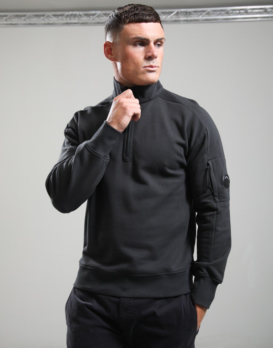 C.P. Company Diagonal Raised Fleece Half Zip Lens Sweat Raven