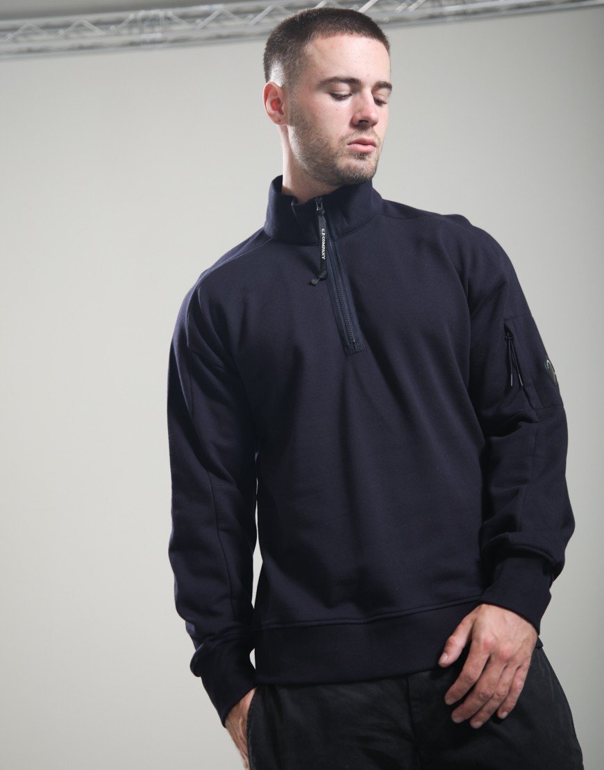 C.P. Company Diagonal Raised Fleece Half Zip Lens Sweat Total Eclipse
